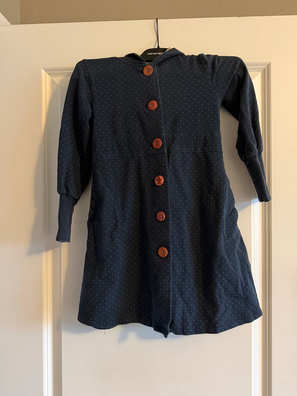 Matilda Jane Girls Size 6 Navy Blue Coat Pink Buttons Polka Dots
